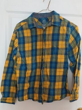 Yellow & Blue Plaid Button-Up Flannel Shirt